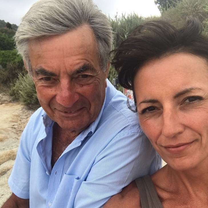 Davina McCall taking selfie with her father while wearing a tank top